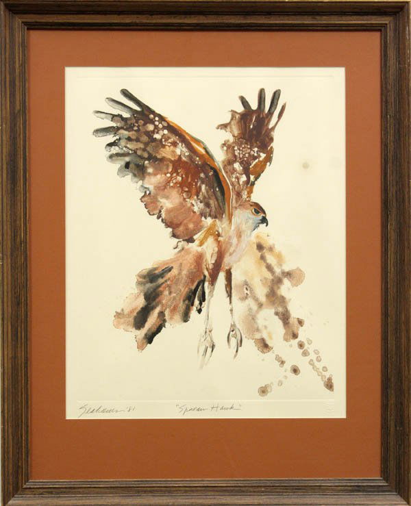 Prints, Bert Dali Seabourn: (lot of 2)Framed color etchings and aquatint, ''King Fisher Clan'' and ''Sparrow Hawk,'' 1980-1981, by Bert Dail Seabourn (American b. 1951), each pencil signed and dated lower left, titled lower cent