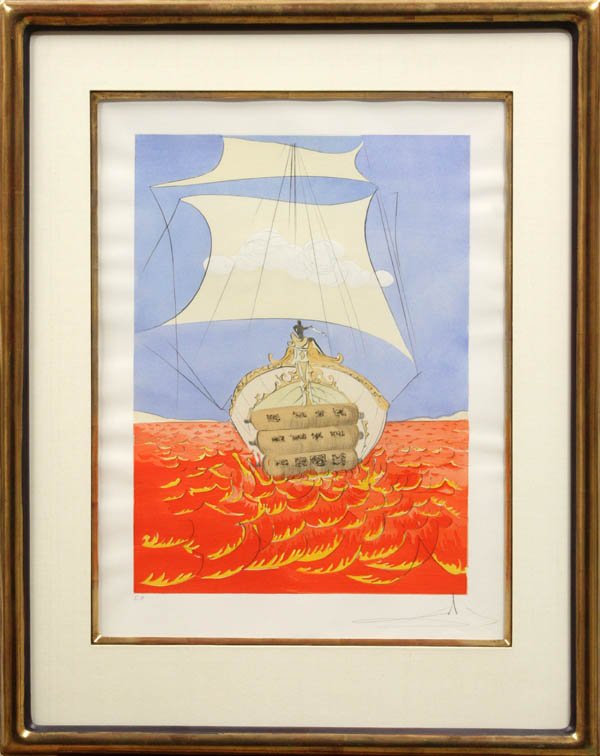 Print, Salvador Dali, Levi: Framed color etching, ''Twelve Tribes of Israel: Levi,'' by Salvador Dali, pencil signed lower right, inscribed ''EA'' lower left, portfolio envelope attached verso, overall: 32''h x 25.5''w