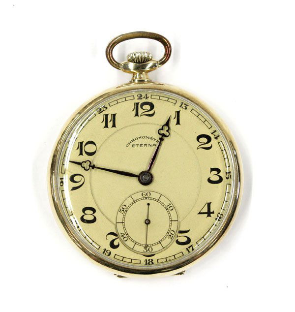 Eterna Chronometer 24 Hour pocketwatch: Eterna Chronometer 24 Hour pocketwatch; 14k yellow gold, 17 Jewels. Serial #2587136