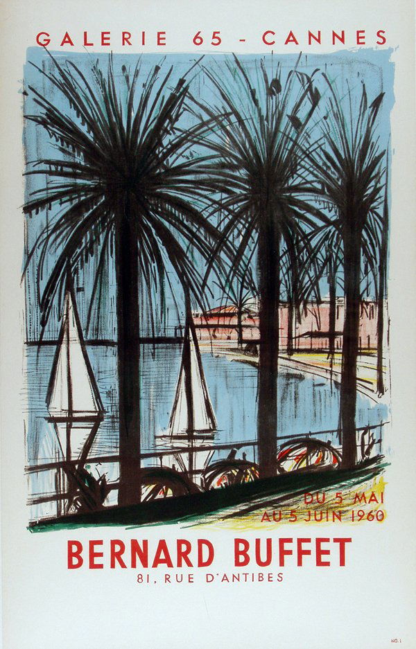 Exhibition posters, Braque, Buffet, Laurencin: (lot of 3) Unframed color lithographs backed on linen, Georges Braque XXIII Salon de Montrouge, Art Contemporain, 1978, Bernard Buffet at Galerie 65, Cannes, 1960, and Marie Laurencin at Galerie 65, C