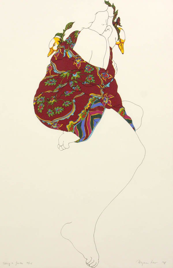 Print, Weyman Lew, Taking a Gander: Framed color lithograph, ''Taking a Gander,'' 1978, by Weyman Lew (American, b. 1935), signed and dated in pencil ''Weyman Lew 1978'' lower right, edition 58/125, sight: 40''h x 26''w, overall: 40.25'