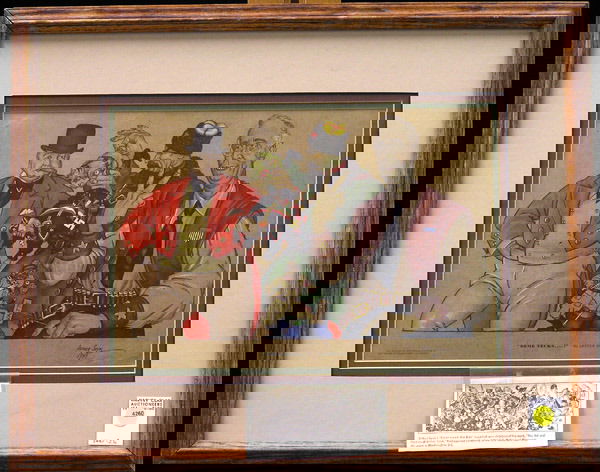 Framed print, after Arthur Szyk: Framed offset print, ''Some Necks...!'' after Arthur Szyk, signed in image lower right, dated 1942, frame: 17''H x 21''W