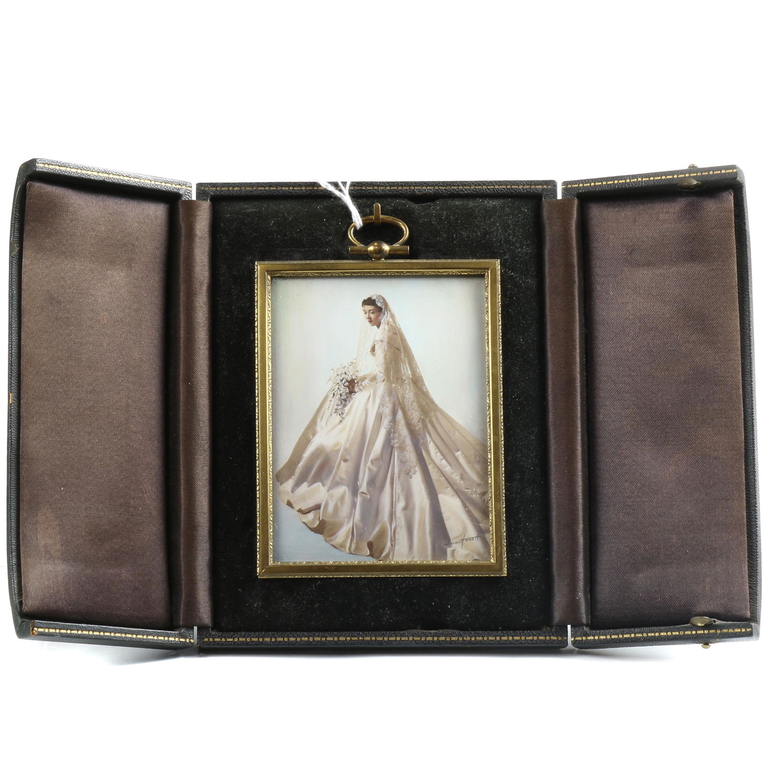 Art Deco handcolored photo of a bride mounted in brown (1 of 1)