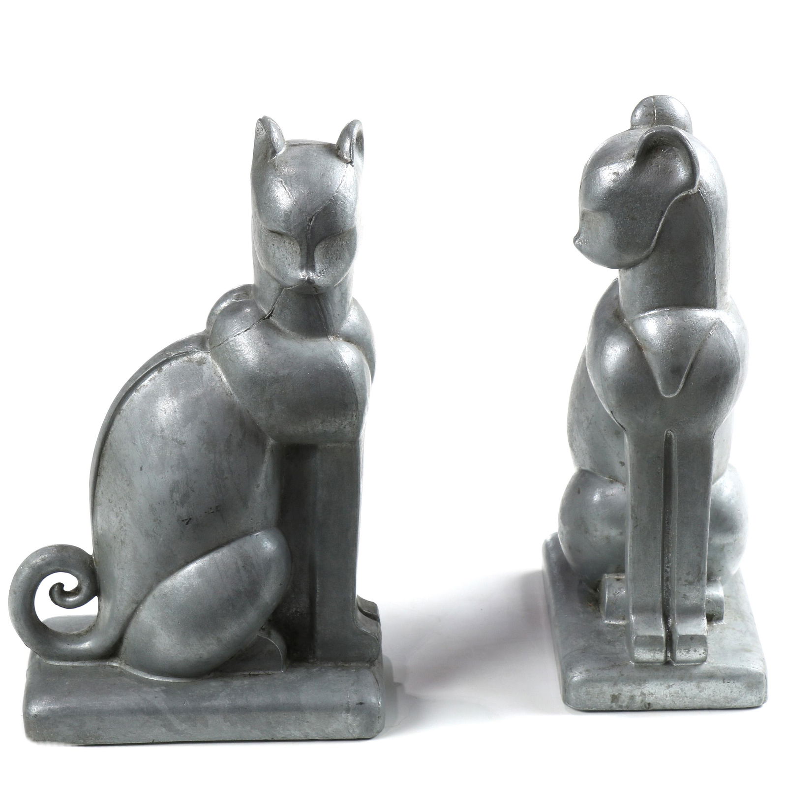 (lot of 2) Art deco cat form white metal bookends (1 of 1)