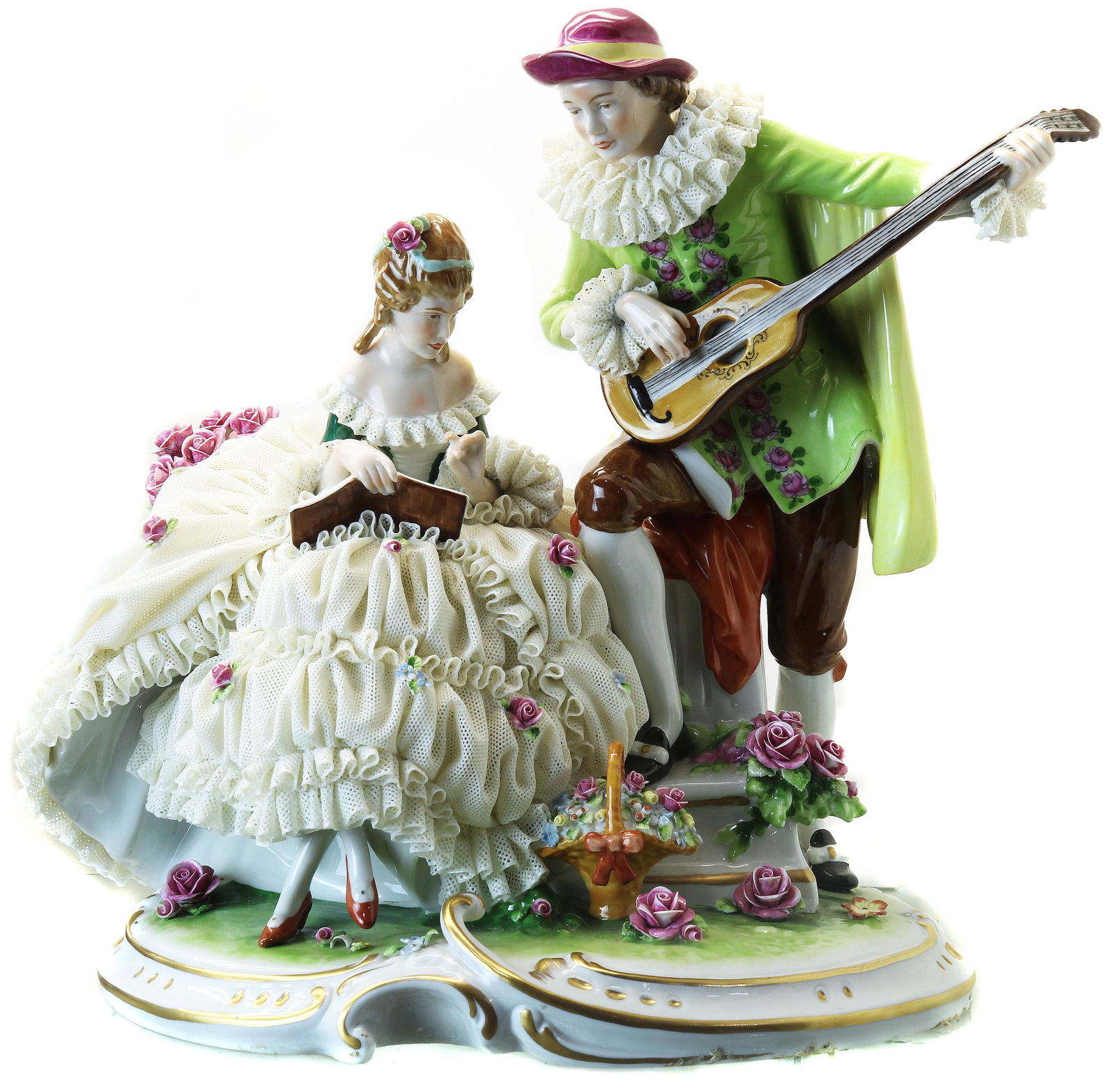 German crinoline porcelain group of a man playing a (1 of 1)
