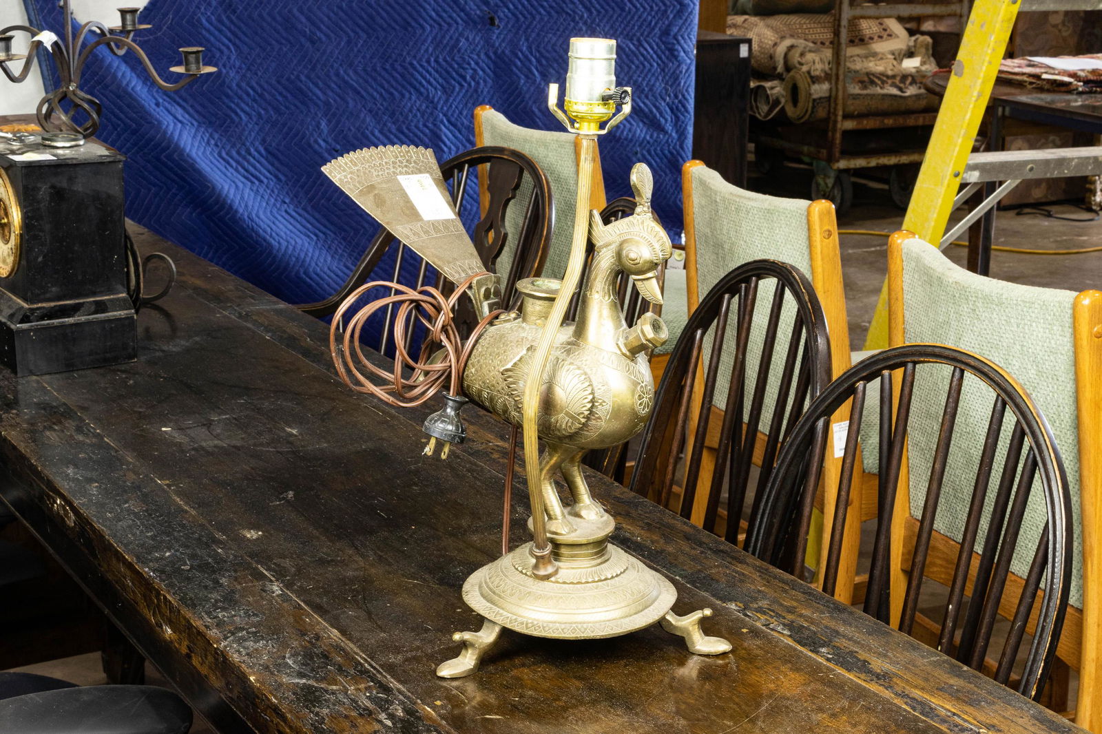 Indian brass figural lamp, depicting a peacock, (1 of 1)