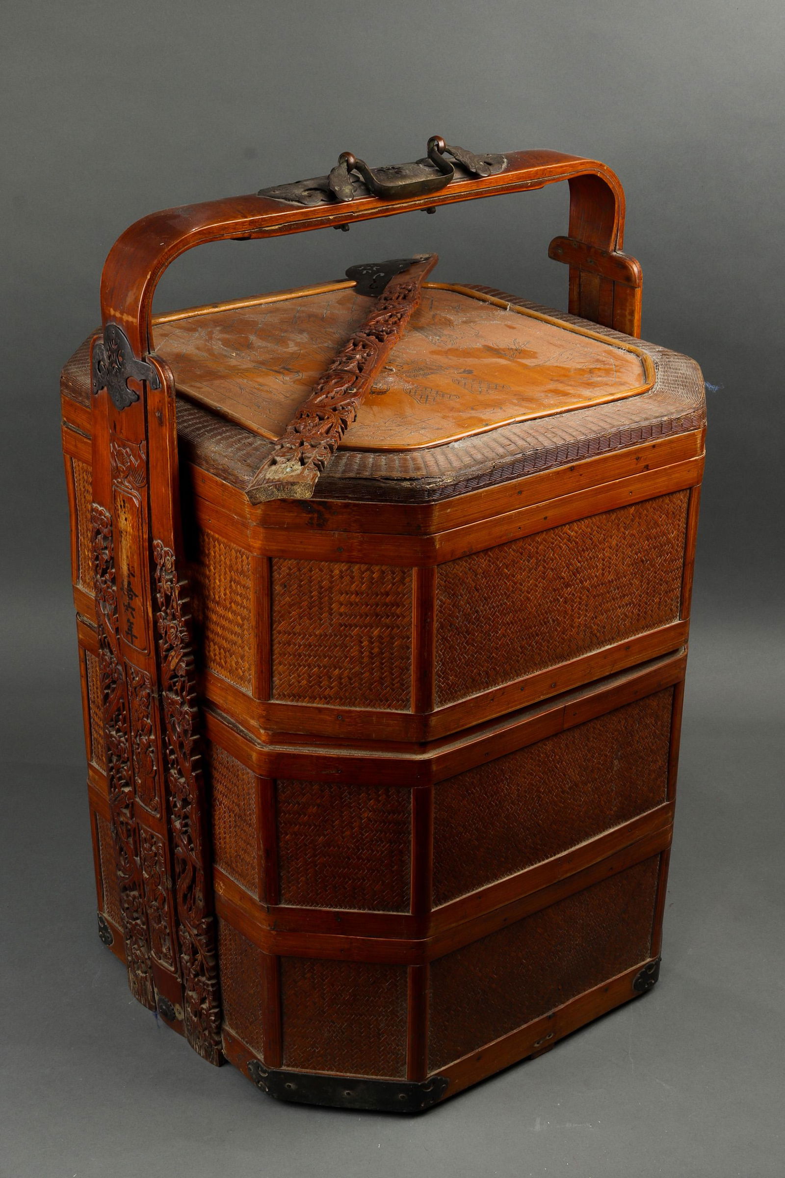 Chinese three-tiered woven bamboo basket (1 of 1)