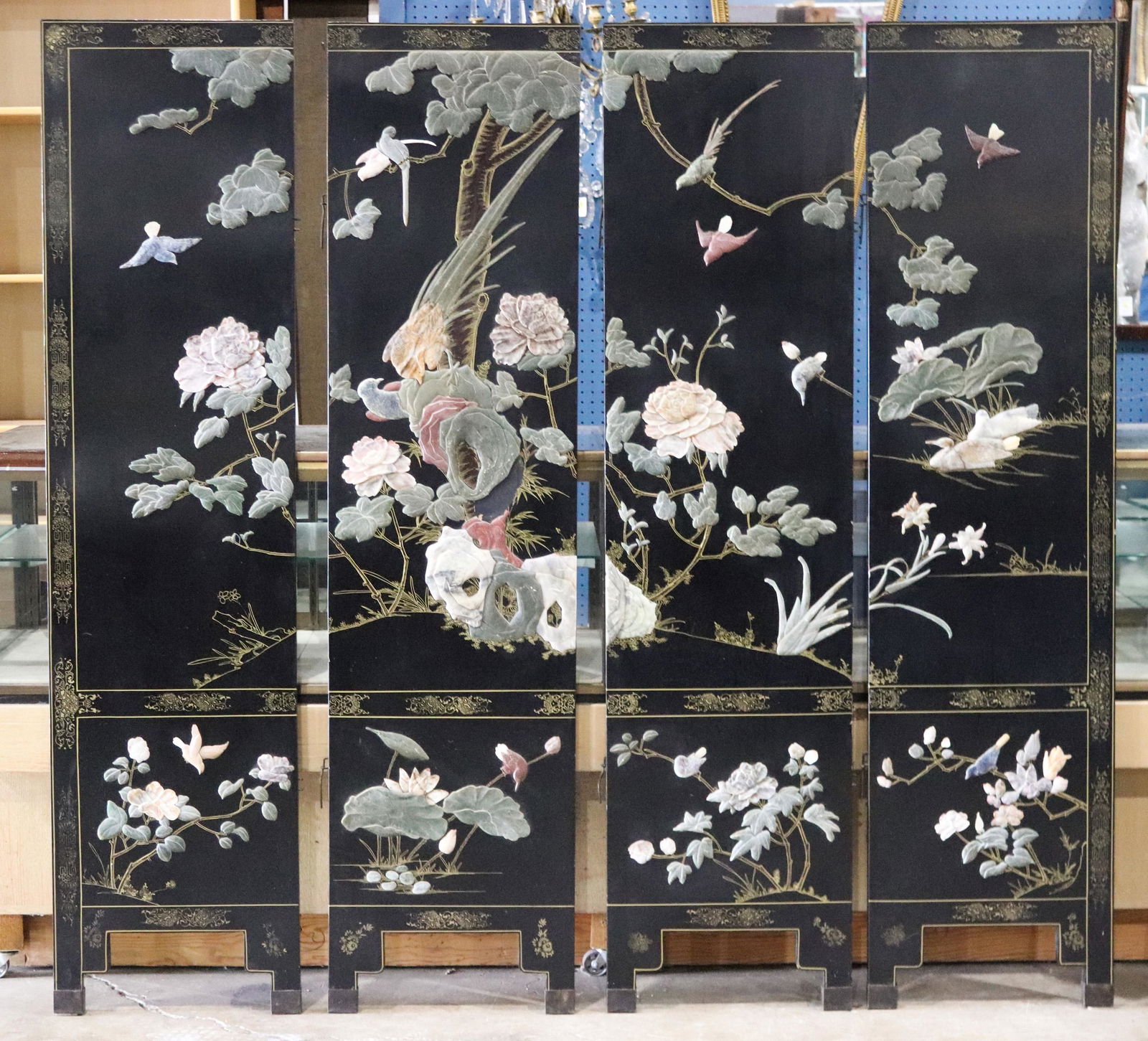 Chinese black lacquered, hardstone inlaid pictorial (1 of 1)
