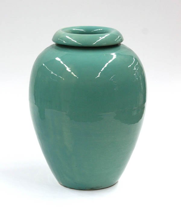 Bauer of California oil jar: Bauer of California oil jar executed in the seafoam green glaze, unmarked, 15''h