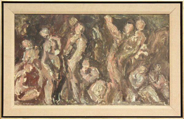 Painting, Maurice Golubov, Abstract Figural Group: Framed oil on canvas, Abstract Figural Group, by Maurice Golubov (American, 1905-1987), signed ''M.Golubov'' lower left, sight: 17.75''h x 29.5''w, overall 22.75''h x 34.75''w