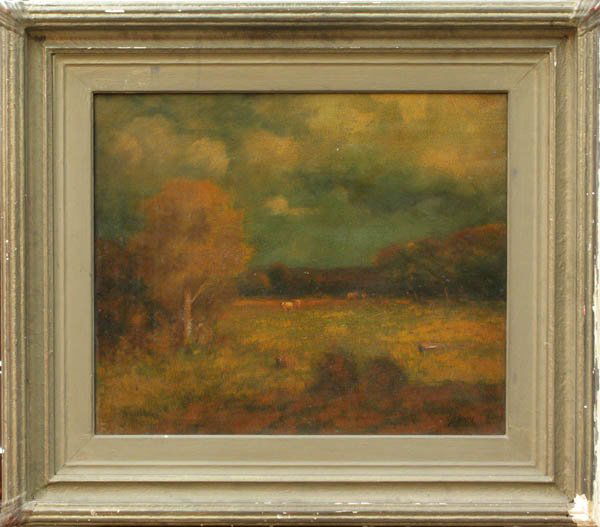 Painting, manner of George Inness, Golden Afterno: Framed oil on canvas, Golden Afternoon, in the manner of George Inness (American, 1825-1894), bears signature ''G. Inness'' lower right, sight: 19.25''h x 23.25''w, overall: 29.5''h x 34.25''w