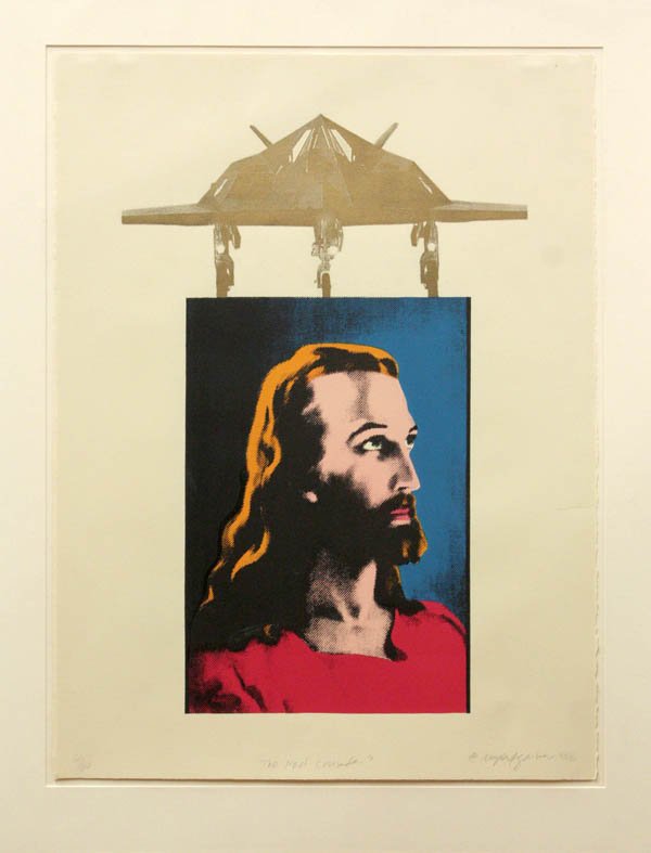 Photolithograph, Rupert Garcia, The Next Crusader: Unframed matted photolithograph, ''The Next Crusader?,'' 1996, by Rupert Garcia (Californian, b. 1941), pencil siged and dated ''Rupert Garcia 1996'' lower right, titled lower center, numbered 60/60 l
