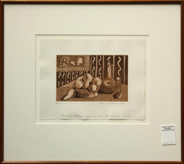 Print, Patricia Bowring, Still life with Fruit: Framed etching and aquatint, Still Life with Fruit, 1978, by Patricia Bowring, pencil signed and dated lower right, inscribed lower edge, edition 2/25, overall: 15.25''h x 17''w