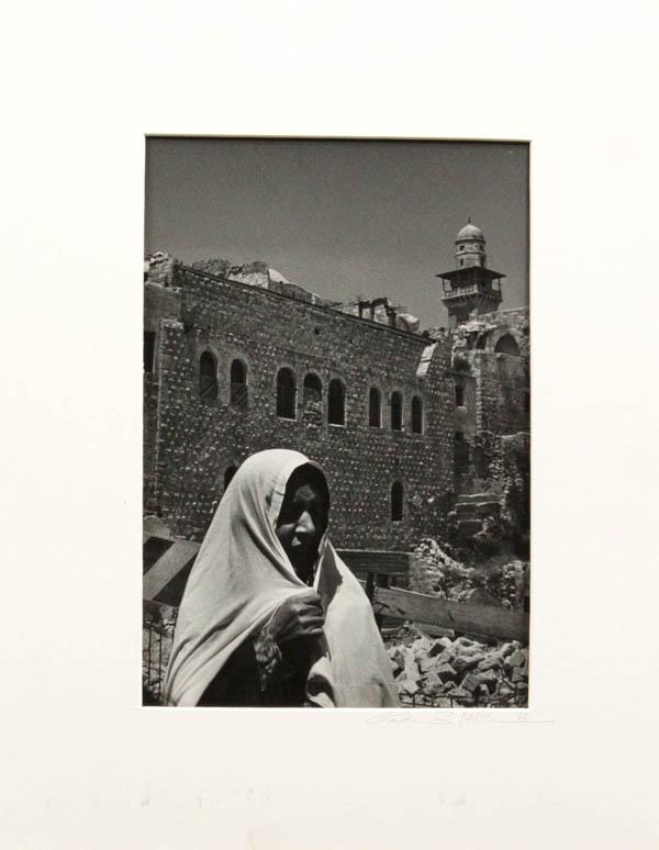 Photograph, Gerda Mathan, Arab Woman Old City: Unframed matted photograph, ''Arab Woman Near the Wall of the Old City, Jerusalem'' from Images of Israel, 1950-1971, 1968, by Gerda Straus Mathan (Californian, c.1921-2004), signed and dated lower ri