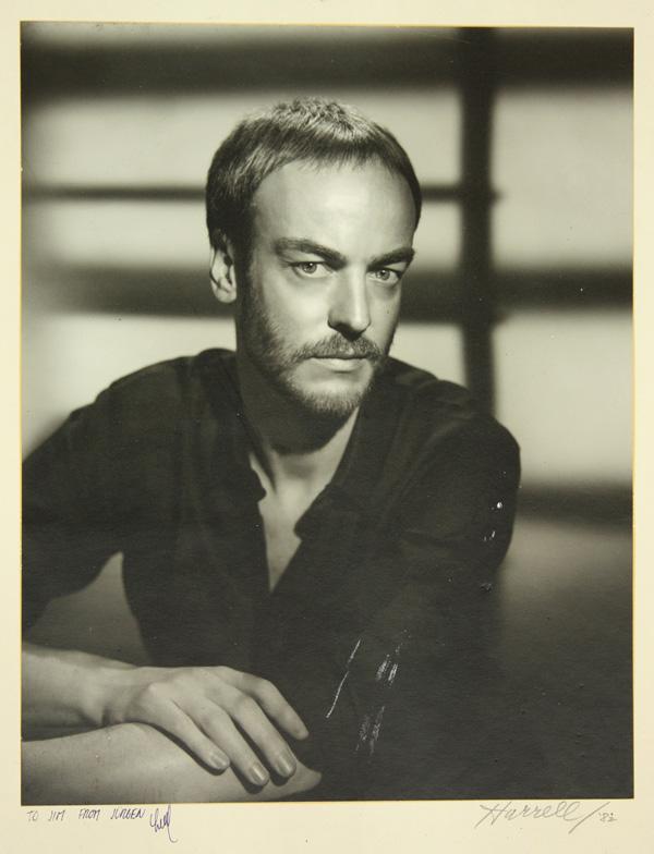 Photograph, George Hurrell: Unframed matted gelatin silver photograph, Portrait of a Man with a Piercing Gaze, 1982, by George Hurrell (American, 1904-1992), pencil signed and dated ''Hurrell '82'' lower right, inscribed ''To Ji