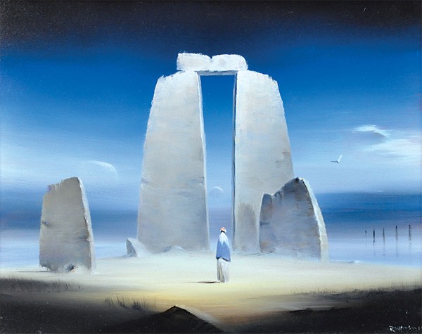 Painting, Robert Watson, Study for Winds of Time: Framed oil on board, ''Study for the Winds of Time,'' by Robert Watson (American, 1923-2004), signed ''R. Watson'' lower right, sight: 15.25''h x 19.25''w, overall: 25''h x 29''w
