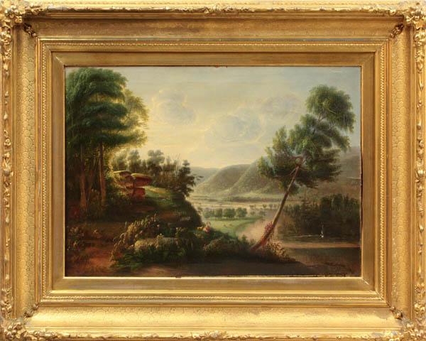 Painting, JPB, Hudson River: Framed oil on canvas, Hudson River School Landscape, 1865, signed and dated ''JPB 1865'' lower center, sight: 16.5''h x 23''w, overall: 26.5''h x 32.875''w