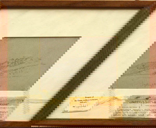 Drawing, William Keith, Landscape Sketch: Framed double-sided pencil drawing, Landscape Sketch, by William Keith (California, 1838-1911), various inscriptions recto, labels from Oakland Municipal Art Museum and De Young Museum Society Auxilia