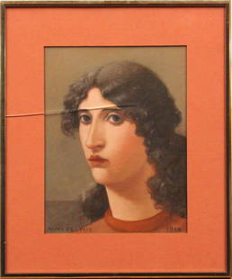Painting, Alan E Feltus, Woman in Red: Framed oil on paper, Woman in Red, 1988, by Alan Evan Feltus (District of Columbia/Italy, b.1943), signed ''Alan Feltus'' lower left, sight: 8.9''h x 6.8''w, overall: 13.375''h x 11.2''w