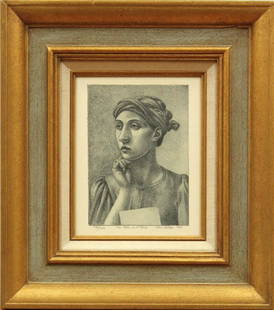Lithograph, Alan E Feltus, Woman in Headwrap: Framed print, Portrait of a Woman with Headwrap and Paper, 1982, by Alan Evan Feltus (District of Columbia/Italy, b.1943), signed and dated ''Alan Feltus 1982'' lower right, inscribed lower center, ed