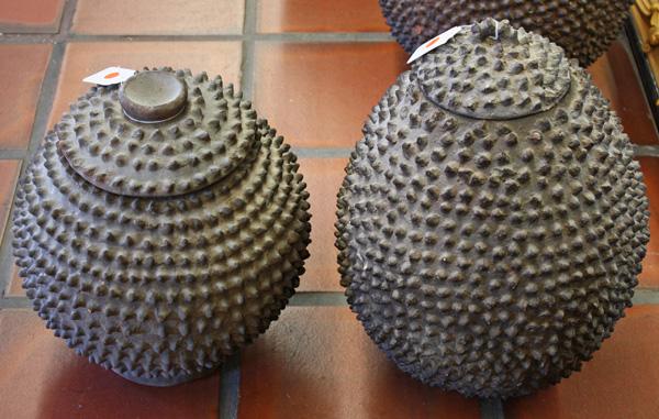 Nupe covered water jug: (lot of 2) Nupe, West Africa, covered water jugs