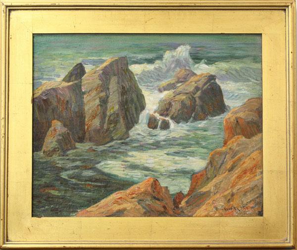 Painting, Seascape: Framed oil on board, Seascape, signed indistinctly lower right (Geo Kopek?), overall: 21.5''h x 25.5''W