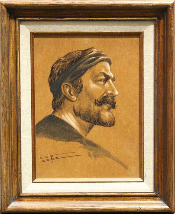 Mixed media, Bearded Man and Old Woman: (lot of 2) Framed mixed media on board, Portrait of a Bearded Man and an Old Woman, signed indistinctly lower left, each overall: 17''h x 14''w