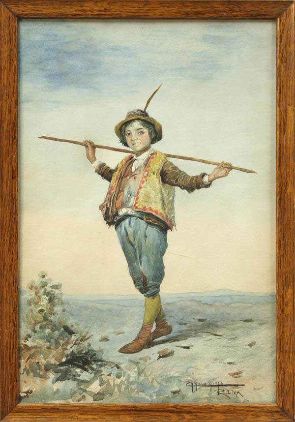 watercolor, Camillo Gioja Barbera, Roma: Framed watercolor, ''Roma,'' by Camillo Gioja Barbera (Italian, 19th/20th century), signed ''Camillo Gioja'' and titled lower right, sight: 21''h x 14.25''w, overall 23''h x 16''w