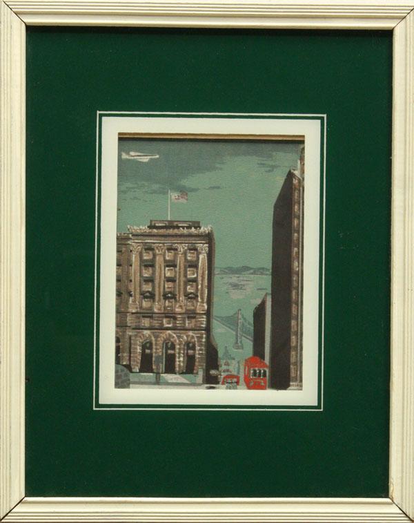 Serigraph, Marion Cunningham, View from Nob Hill,: Framed serigraph, View from Nob Hill down California Street, San Francisco, 1946, by Marion Cunningham (California, 1911-1948), signed and dated lower right, sheet: 10.1''h x 8.1''w