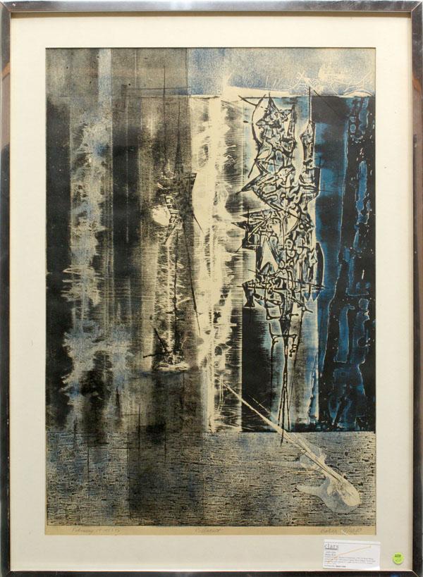 Print, Boris Margo, Abstract Compsition: Framed cellocut, Abstract Compostion, 1953, by Boris Margo (American, 1902-1995),pencil signed ''Boris Margo'' lower right, dated lower left, edition 2/7, sight: 34.5''h x 23.25''w, overall: 41.25''h