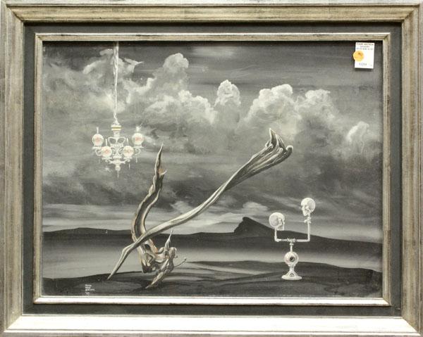 Painting, William Ward Beecher, Surrealist: Framed gouache on paper, ''Diplomacy,'' 1947, by William Ward Beecher (Connecticut/New York, 1921-2006), signed and dated lower left, overall: 22.75''h x 28.5''w