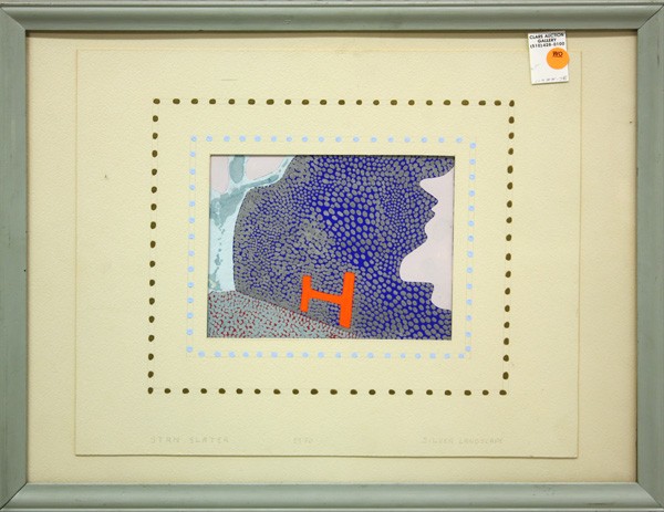 Painting, Stan Slater, Silver Landscape: Framed tempera on paper, ''Silver Landscape,'' 1970, signed ''Stan Slater'' lower edge, inscribed verso, overall: 17.7''h x 22.5''w