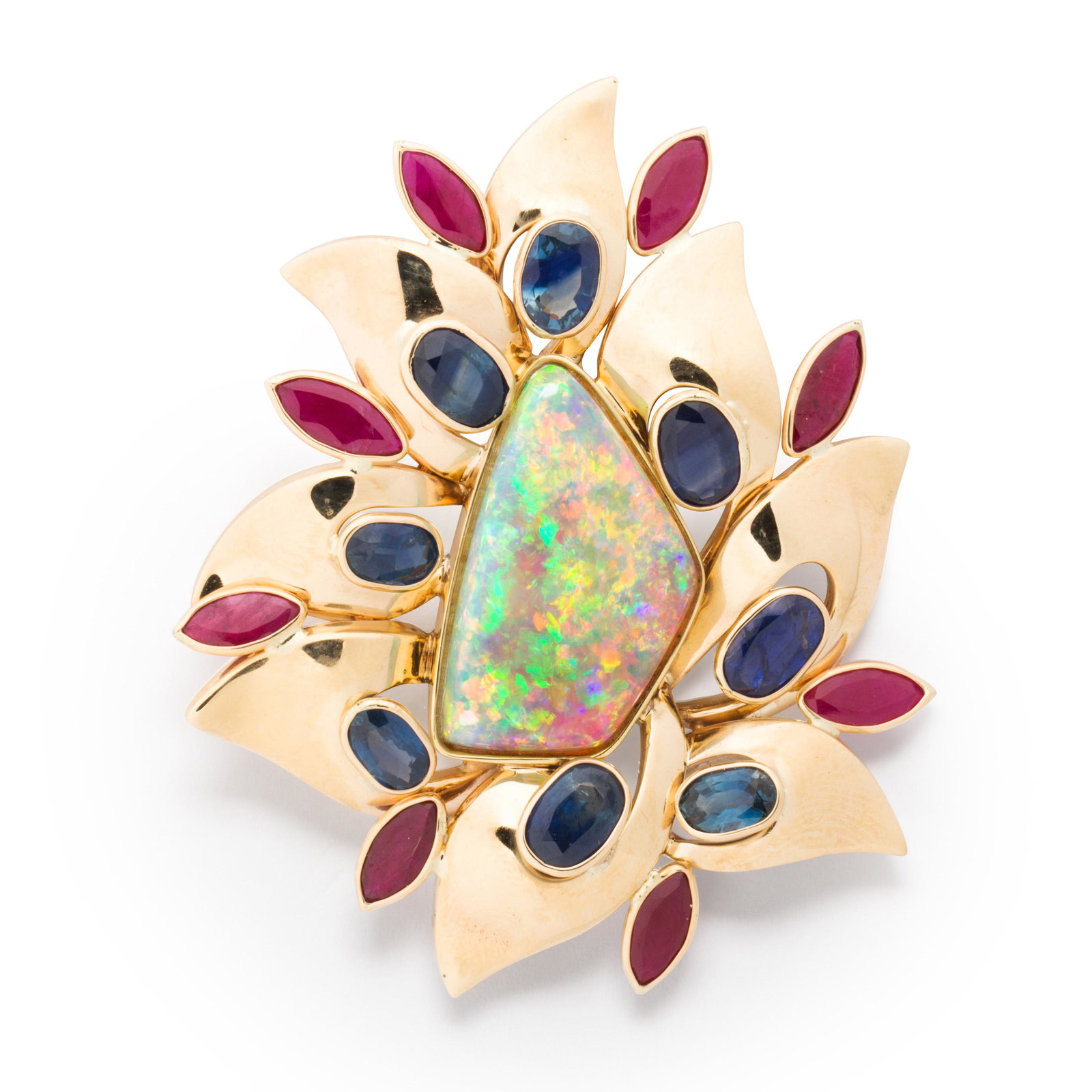 An opal, ruby, sapphire and fourteen karat pendant (1 of 1)
