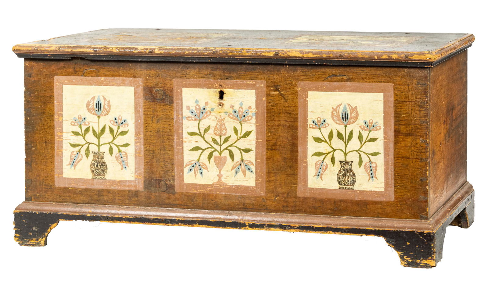 A Chippendale grain and polychrome paint decorated pine (1 of 3)