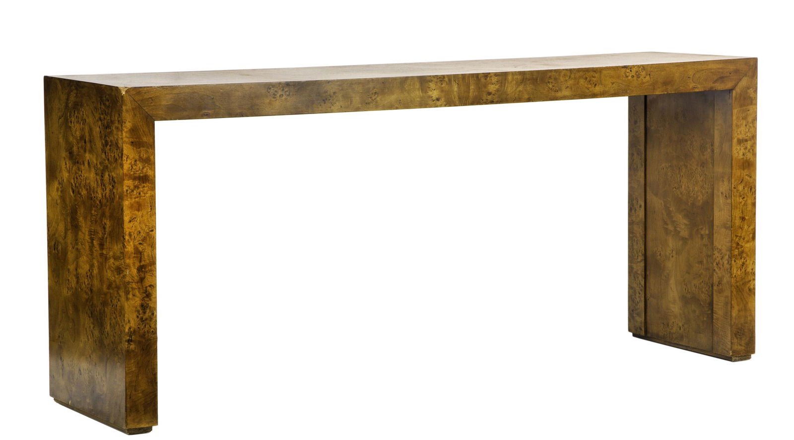Mid-Century burl wood veneered console table (1 of 3)