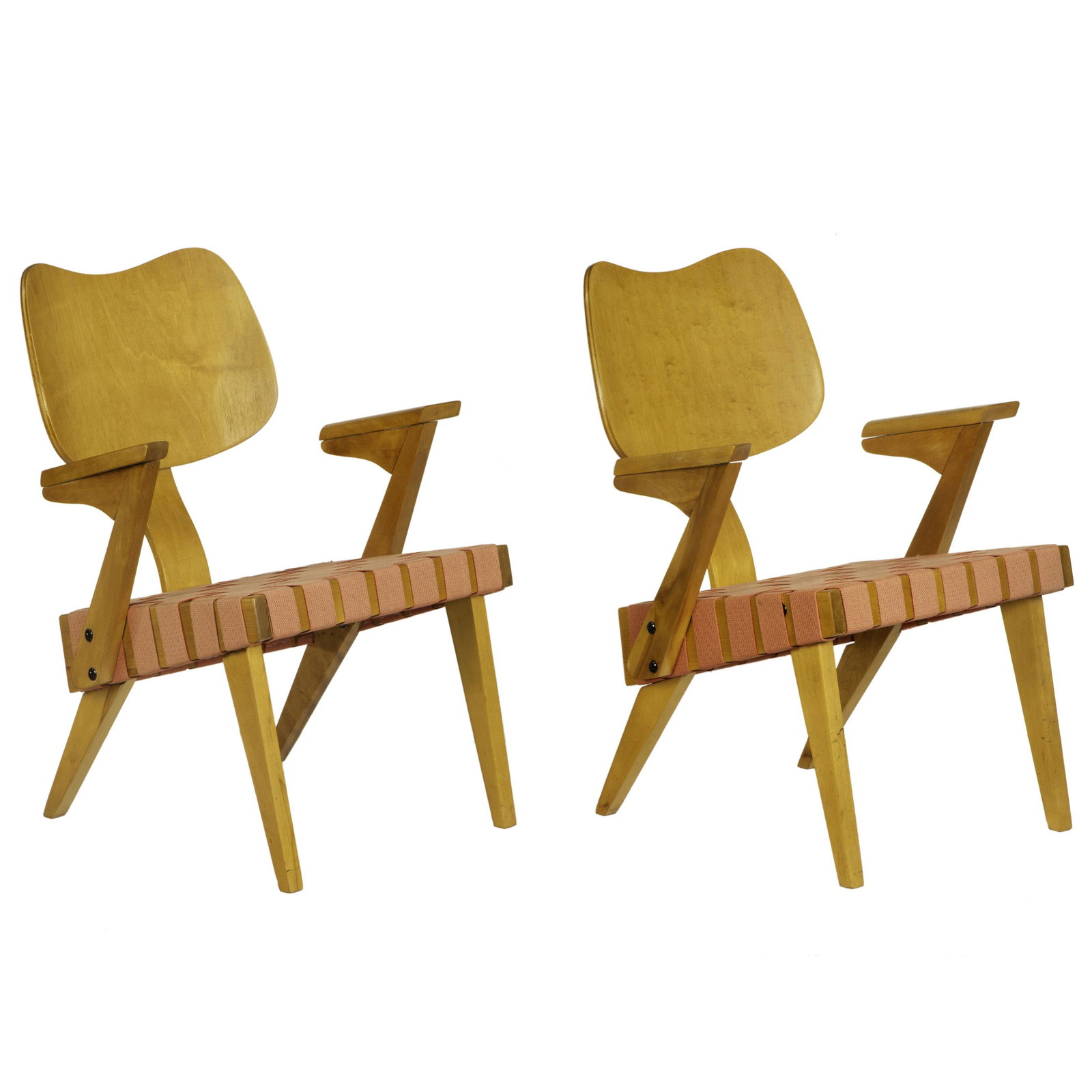 Russel Spanner, Ruspan chairs, pair: Russel Spanner, Ruspan chairs, pair Spanner Products, Canada, circa 1950, birch, plywood, canvas webbing, 31"h