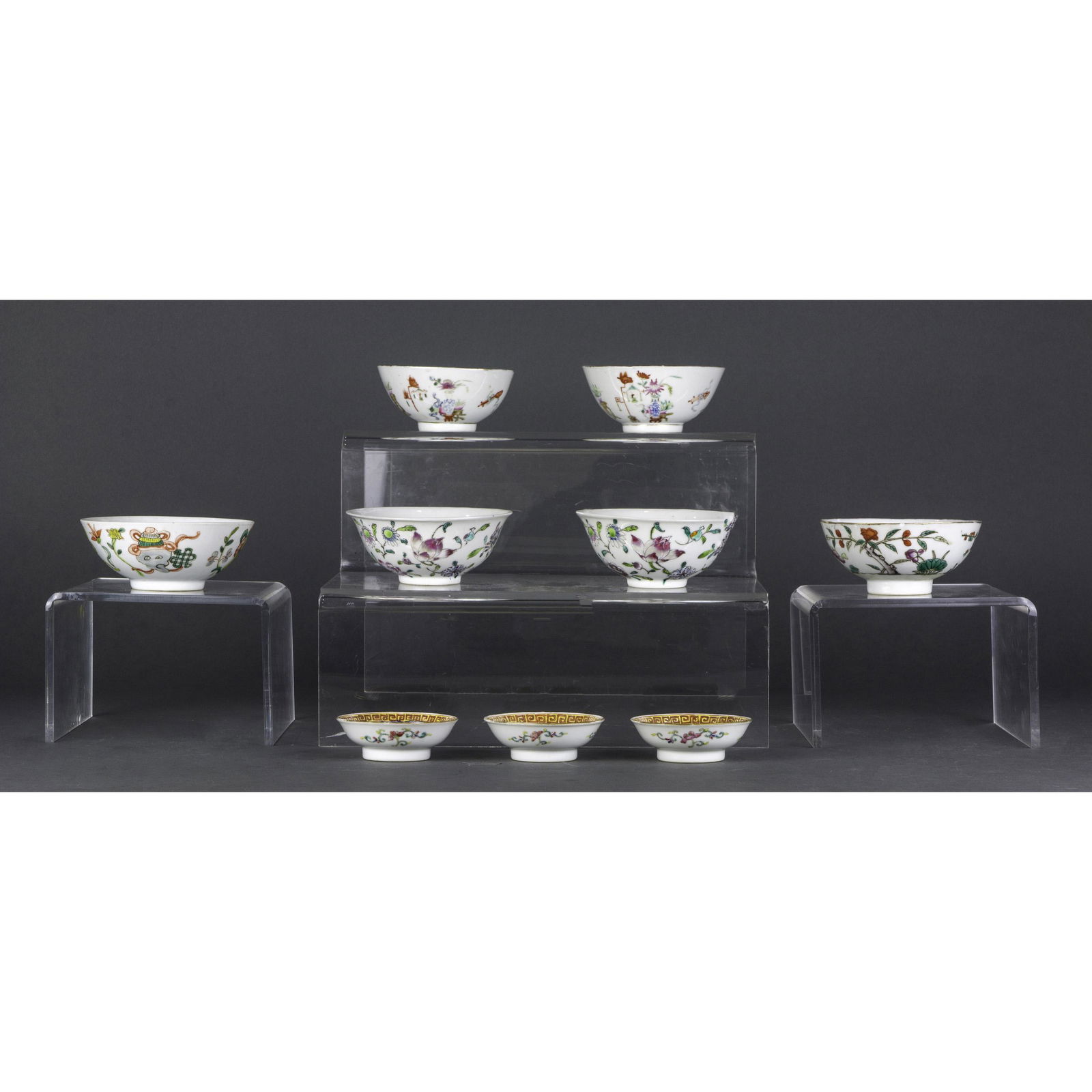 (lot of 9) Chinese famille rose bowls and saucers (1 of 3)