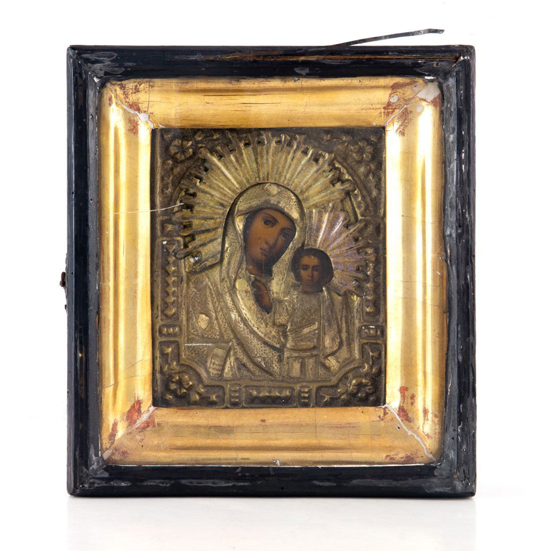 A Russian brass oklad icon of the Mother of God (1 of 2)