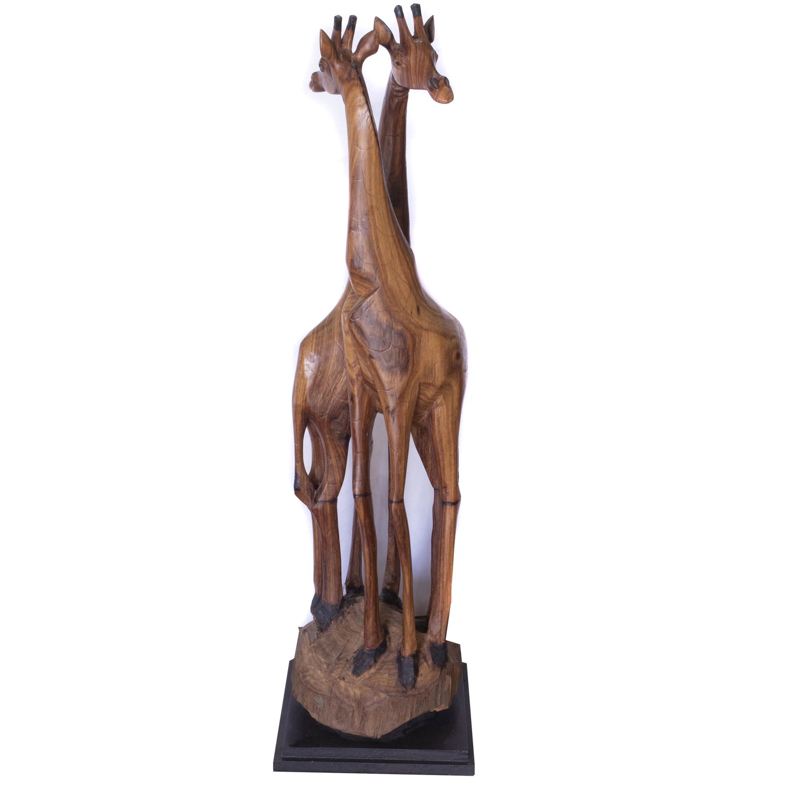 African teak sculpture, depicting two giraffes, 47"h (1 of 1)