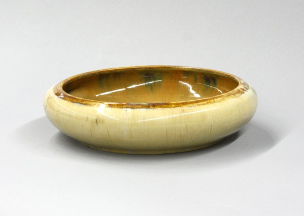 Fulper art pottery: Fulper art pottery low bowl, the large example with a flambe high glaze body, signed on base 3.5''h x 13''w