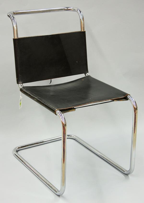 Mart Stam S33 cantilever chairs: (Lot of 4) Mart Stam S33 cantilever chairs, chrome tube construction, two in tan and two in black leather, from the Melvin Belli estate, the San Francisco attorney, 33.25''h x 18''w x 24''d