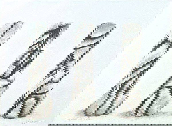 Charcoal, David Nash, Cuts Up Cuts Down Column: Framed charcoal drawing on paper, ''Cuts Up Cuts Down Column,'' 2004, by David Nash (British, b.1945), signed and dated ''David Nash 2004'' lower right, titled lower left, sheet: 33''h x 44.875''w, ov