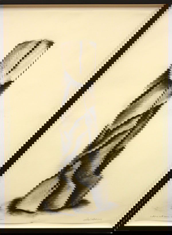 Charcoal, David Nash, cuts up cuts down column: Framed charcoal on paper, ''cuts up cuts down column,'' 2004, by David Nash (British, b.1945), signed and dated ''David Nash 2004'' lower right, titled lower left, sheet: 32.8''h x 23.4''w