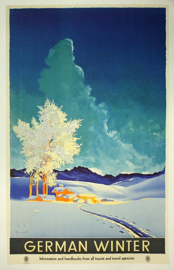 Lithograph, Jupp Wiertz, German Winter: Unframed lithograph poster, German Winter, 1930's, by Jupp Wiertz (German, 1888-1939), stone signed ''Wiertz'' lower right, sheet: 39.25''h x 25''w