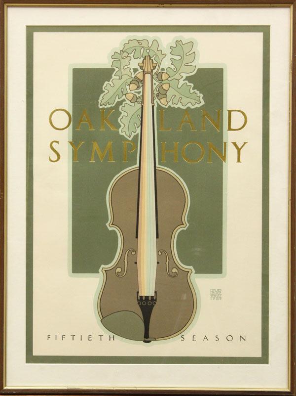 Print, David Lance Goines, Oakland Symphony: Framed lithograph, ''Oakland Symphony, Fiftieth Season'', by David Lance Goines (Californian, b. 1945), sight 22.5'' x 17'', overall 28'' x 21''