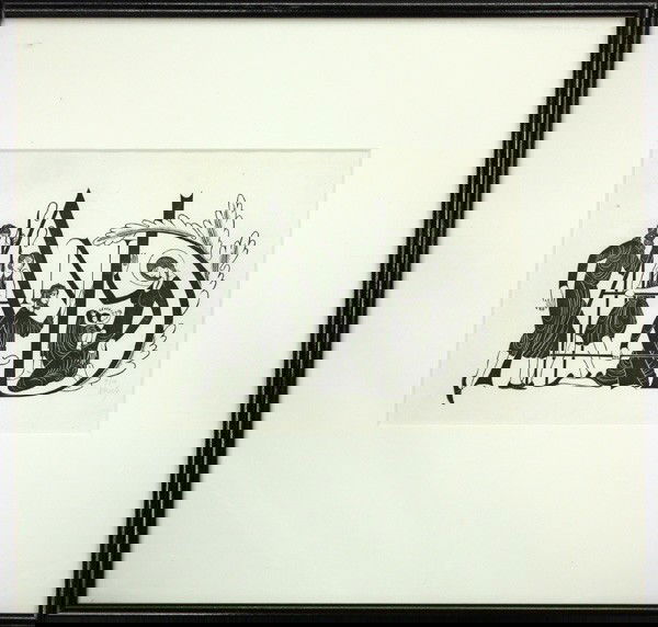 Wood engraving, Eric Gill, Initial Word AND: Framed wood engraving, ''Initial word AND,'' 1931, by Eric Gill (British, 1882-1940), signed in pencil ''Eric G'' lower right, edition 9/10, from the book ''The Four Gospels'' (Cockerel Press, 1931),