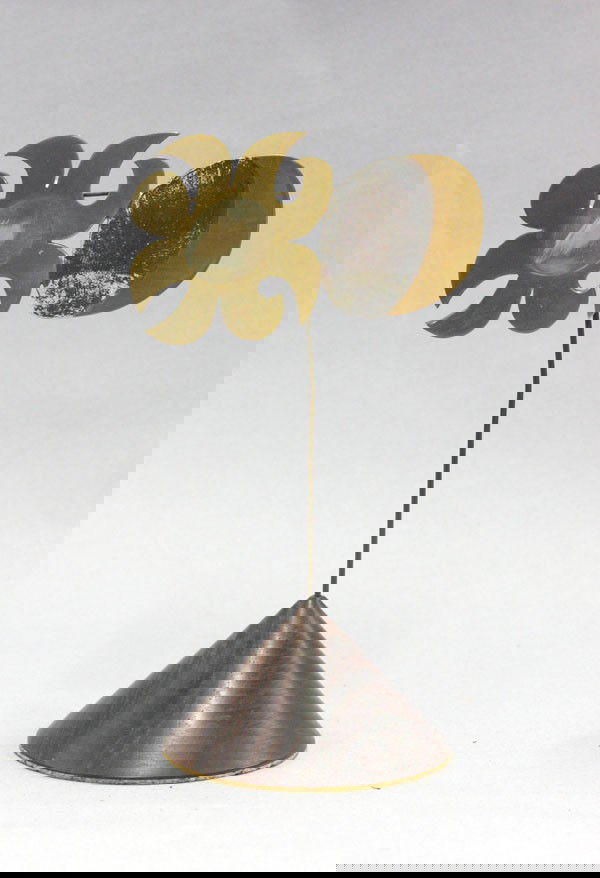 Carol Summers, Mixed Metal Sculpture: Abstract sculpture / broach, mixed metals, created by Carol Summers, titled 'Sun and Moon', edition of fifteen, number one, exhibited at Mickelson Gallery, Washington, DC, June 1972, metals include, g