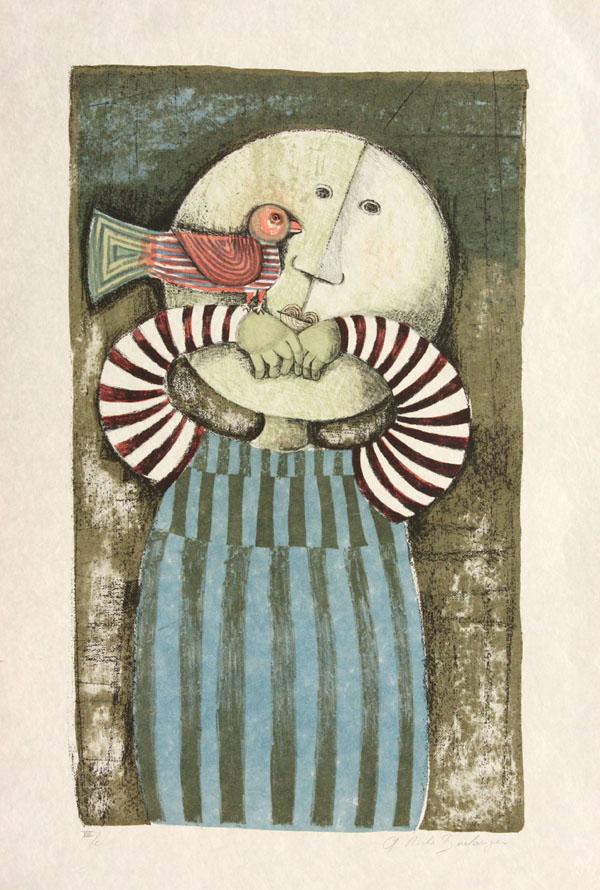 Prints, Graciela Boulanger, Joan Gunther: (lot of 2) Unframed color serigraph, ''Spring Forest,'' signed ''Joan Gunther'' lower right, titled lower left, titled and signed verso, overall: 19''h x 27''w; Unframed color lithograph, Child with B