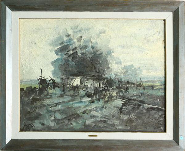 Painting, Hugo Nantes, Rincon de San Jose: Framed oil on board, ''Rincon de San Jose,'' by Hugo Nantes (b.1933), signed lower left, label affixed verso, overall: 35.75''h x 43.5''w
