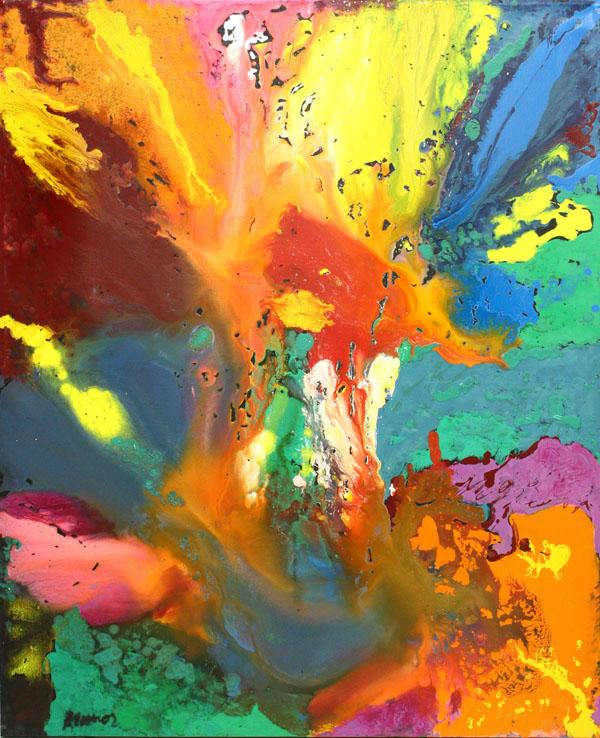 Mixed media, Manor Shadian, Summer Fantasy: (lot of 2) Unframed mixed medias on canvas, ''Summer Fantasy'' and ''Flashing Fall'', by Manor Shadian (California, b. 1931), each signed and titled, each overall: 43'' x 53''